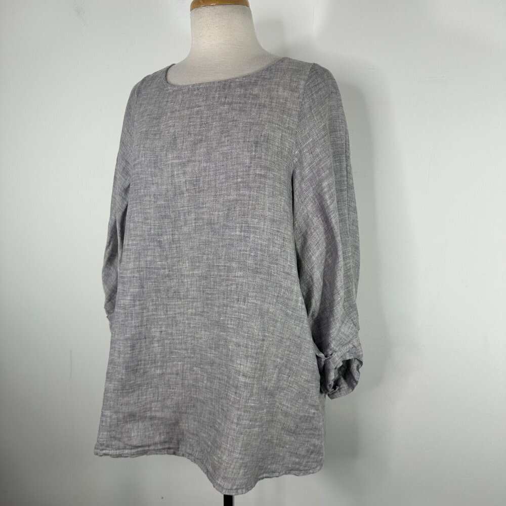 Yuvita 3/4 Sleeve Gray Lagenlook Top Blouse 100% Linen Women's Size XS